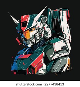 colorful gundam robot 80s  illustration