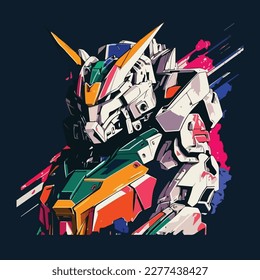 colorful gundam robot 80s  illustration