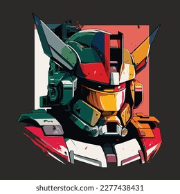 colorful gundam robot 80s  illustration