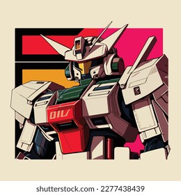 colorful gundam robot 80s  illustration svg