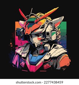 colorful gundam robot 80s  illustration