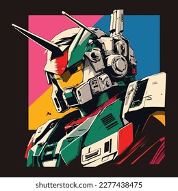 colorful gundam robot 80s  illustration