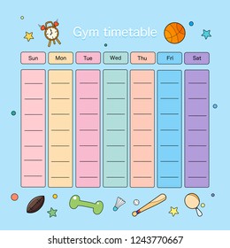 Colorful Of Gym Timetable. Weekly Schedule Template. Vector Illustration. Flate Design.
