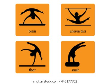 Colorful Gymnastics web Icon Vector. Woman gymnastics disciplines.