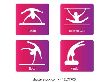 Colorful Gymnastics web Icon Vector. Woman gymnastics disciplines.