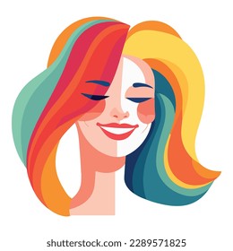 Colorful Hair Woman  Flat Icon Isolated On White Background