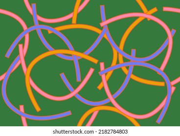 Colorful half wavy ring seamless pattern template. Green background.