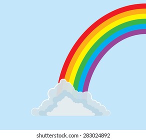 A colorful half-arc rainbow over a fluffy cloud.