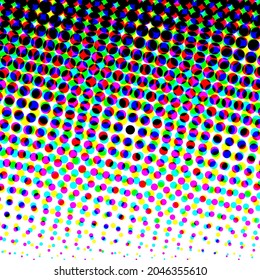 Fondo colorido a medio tono. Un colorido punto de polka. Patrones de semitono. Moderno y limpio fondo de semitono, fondo, textura, patrón o superposición. Ilustración vectorial.