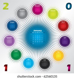 Colorful halftone calendar for year 2011