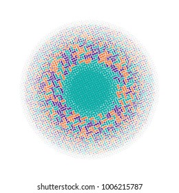 Colorful halftone circles, dots pattern, vector, grunge. Comic texture background. Monochrome half-tone. Circle halftone Dots, rainbow geometric gradient for pop art designs.