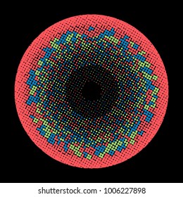 Colorful halftone circles, dots pattern, vector, grunge. Comic texture background. Monochrome half-tone. Circle halftone Dots, rainbow geometric gradient for pop art designs.