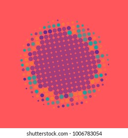 Colorful halftone circles, dots pattern, vector, grunge. Comic texture background. Monochrome half-tone. Circle halftone Dots, rainbow geometric gradient for pop art designs.