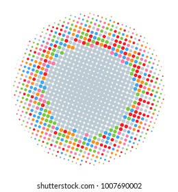 Colorful halftone circles, dots pattern, vector, grunge. Comic texture background. Monochrome half-tone. Circle halftone Dots, rainbow geometric gradient for pop art designs.