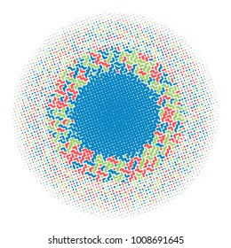 Colorful halftone circles, dots pattern, vector, grunge. Comic texture background. Monochrome half-tone. Circle halftone Dots, rainbow geometric gradient for pop art designs.