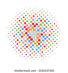 Colorful halftone circles, dots pattern, vector, grunge. Comic texture background. Monochrome half-tone. Circle halftone Dots, rainbow geometric gradient for pop art designs.