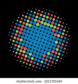 Colorful halftone circles, dots pattern, vector, grunge. Comic texture background. Monochrome half-tone. Circle halftone Dots, rainbow geometric gradient for pop art designs.