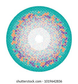 Colorful halftone circles, dots pattern, vector, grunge. Comic texture background. Monochrome half-tone. Circle halftone Dots, rainbow geometric gradient for pop art designs.