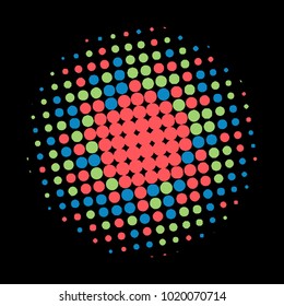 Colorful halftone circles, dots pattern, vector, grunge. Comic texture background. Monochrome half-tone. Circle halftone Dots, rainbow geometric gradient for pop art designs.
