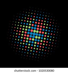 Colorful halftone circles, dots pattern, vector, grunge. Comic texture background. Monochrome half-tone. Circle halftone Dots, rainbow geometric gradient for pop art designs.
