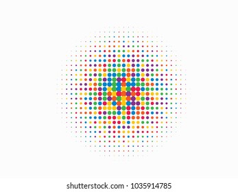 Colorful halftone circles, dots pattern, vector, grunge. Comic texture background. Monochrome half-tone. Circle halftone Dots, rainbow geometric gradient for pop art designs.
