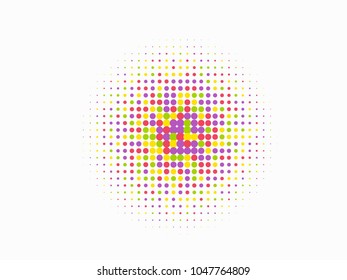 Colorful halftone circles, dots pattern, vector, grunge. Comic texture background. Monochrome half-tone. Circle halftone Dots, rainbow geometric gradient for pop art designs.