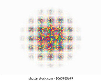 Colorful halftone circles, dots pattern, vector, grunge. Comic texture background. Monochrome half-tone. Circle halftone Dots, rainbow geometric gradient for pop art designs.
