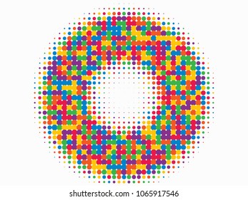 Colorful halftone circles, dots pattern, vector, grunge. Comic texture background. Monochrome half-tone. 