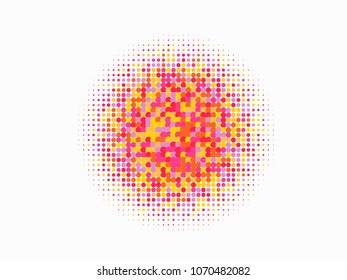 Colorful halftone circles, dots pattern, vector, grunge. Comic texture background. Monochrome half-tone. Circle halftone Dots, rainbow geometric gradient for pop art designs.