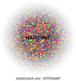 Colorful halftone circles, dots pattern, vector, grunge. Comic texture background. Monochrome half-tone. Circle halftone Dots, rainbow geometric gradient for pop art designs.