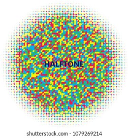 Colorful halftone circles, dots pattern, vector, grunge. Comic texture background. Monochrome half-tone. Circle halftone Dots, rainbow geometric gradient for pop art designs.