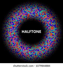 Colorful halftone circles, dots pattern, vector, grunge. Comic texture background. Monochrome half-tone. Circle halftone Dots, rainbow geometric gradient for pop art designs.
