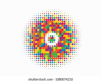 Colorful halftone circles, dots pattern, vector, grunge. Comic texture background. Monochrome half-tone. Circle halftone Dots, rainbow geometric gradient for pop art designs.