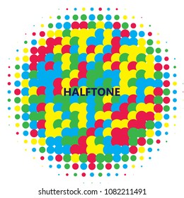 Colorful halftone circles, dots pattern, vector, grunge. Comic texture background. Monochrome half-tone. Circle halftone Dots, rainbow geometric gradient for pop art designs.