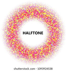 Colorful halftone circles, dots pattern, vector, grunge. Comic texture background. Monochrome half-tone. Circle halftone Dots, rainbow geometric gradient for pop art designs.