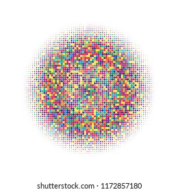 Colorful halftone circles, dots pattern, vector, grunge. Comic texture background. Monochrome half-tone. Circle halftone Dots, Yellow, red, orange, green geometric gradient for pop art designs.