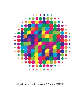 Colorful halftone circles, dots pattern, vector, grunge. Comic texture background. Monochrome half-tone. Circle halftone Dots, Yellow, red, orange, green geometric gradient for pop art designs.