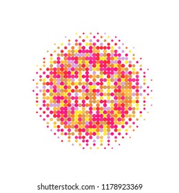 Colorful halftone circles, dots pattern, vector, grunge. Comic texture background. Monochrome half-tone. Circle halftone Dots, Yellow, red, orange, pink geometric gradient for pop art designs.