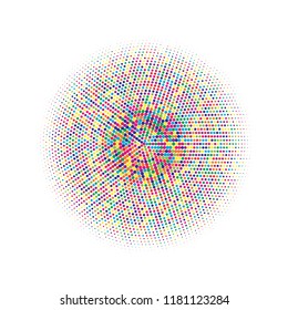 Colorful halftone circles, dots pattern, vector, grunge. Comic texture background. Monochrome half-tone. Circle halftone Dots, Yellow, red, orange, green geometric gradient for pop art designs.