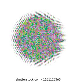 Colorful halftone circles, dots pattern, vector, grunge. Comic texture background. Monochrome half-tone. Circle halftone Dots, Yellow, red, orange, green geometric gradient for pop art designs.