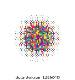 Colorful halftone circles, dots pattern, vector, grunge. Comic texture background. Monochrome half-tone. Circle halftone Dots, Yellow, red, orange, green geometric gradient for pop art designs.