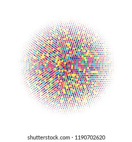 Colorful halftone circles, dots pattern, vector, grunge. Comic texture background. Monochrome half-tone. Circle halftone Dots, Yellow, red, orange, green geometric gradient for pop art designs.