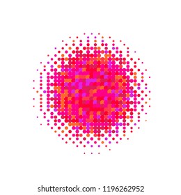 Colorful halftone circles, dots pattern, vector, grunge. Comic texture background. Monochrome half-tone. Circle halftone Dots, red, pink geometric gradient for pop art designs.