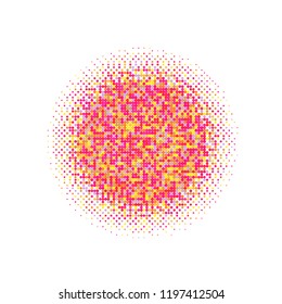 Colorful halftone circles, dots pattern, vector, grunge. Comic texture background. Monochrome half-tone. Circle halftone Dots, Yellow, red, orange, pink geometric gradient for pop art designs.