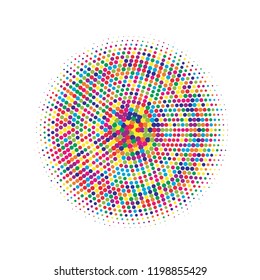 Colorful halftone circles, dots pattern, vector, grunge. Comic texture background. Monochrome half-tone. Circle halftone Dots, Yellow, red, orange, green geometric gradient for pop art designs.