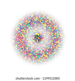 Colorful halftone circles, dots pattern, vector, grunge. Comic texture background. Monochrome half-tone. Circle halftone Dots, Yellow, red, orange, green geometric gradient for pop art designs.