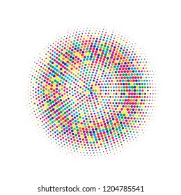 Colorful halftone circles, dots pattern, vector, grunge. Comic texture background. Monochrome half-tone. Circle halftone Dots, Yellow, red, orange, green geometric gradient for pop art designs.