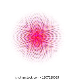 Colorful halftone circles, dots pattern, vector, grunge. Comic texture background. Monochrome half-tone. Circle halftone Dots, red, pink geometric gradient for pop art designs.