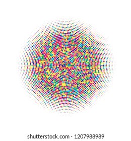 Colorful halftone circles, dots pattern, vector, grunge. Comic texture background. Monochrome half-tone. Circle halftone Dots, Yellow, red, orange, green geometric gradient for pop art designs.