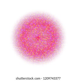 Colorful halftone circles, dots pattern, vector, grunge. Comic texture background. Monochrome half-tone. Circle halftone Dots, red, pink geometric gradient for pop art designs.